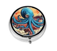 Generic A Octopus Print Round Pill Box-3 Compartment Small Pill Case for Purse & Pocket Mini Metal Pill Holder Travel Pill Container