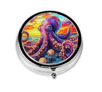 Generic A Octopus Print Round Pill Box-3 Compartment Small Pill Case for Purse & Pocket Mini Metal Pill Holder Travel Pill Container