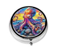 Generic A Octopus Print Round Pill Box-3 Compartment Small Pill Case for Purse & Pocket Mini Metal Pill Holder Travel Pill Container