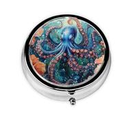 Generic A Octopus Print Round Pill Box-3 Compartment Small Pill Case for Purse & Pocket Mini Metal Pill Holder Travel Pill Container
