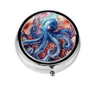 Generic A Octopus Print Round Pill Box-3 Compartment Small Pill Case for Purse & Pocket Mini Metal Pill Holder Travel Pill Container