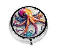 Generic A Octopus Print Round Pill Box-3 Compartment Small Pill Case for Purse & Pocket Mini Metal Pill Holder Travel Pill Container