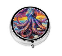 Generic A Octopus Print Round Pill Box-3 Compartment Small Pill Case for Purse & Pocket Mini Metal Pill Holder Travel Pill Container