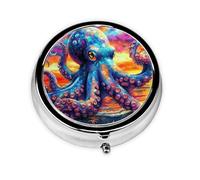 Generic A Octopus Print Round Pill Box-3 Compartment Small Pill Case for Purse & Pocket Mini Metal Pill Holder Travel Pill Container