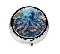 Generic A Octopus Print Round Pill Box-3 Compartment Small Pill Case for Purse & Pocket Mini Metal Pill Holder Travel Pill Container