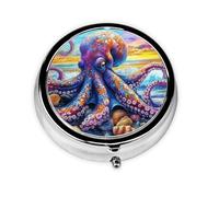 Generic A Octopus Print Round Pill Box-3 Compartment Small Pill Case for Purse & Pocket Mini Metal Pill Holder Travel Pill Container