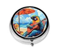 Generic A Parrot Playing Guitar Print Round Pill Box-3 Compartment Small Pill Case for Purse & Pocket Mini Metal Pill Holder Travel Pill Container