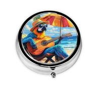 Generic A Parrot Playing Guitar Print Round Pill Box-3 Compartment Small Pill Case for Purse & Pocket Mini Metal Pill Holder Travel Pill Container