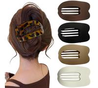 Generic Abalone-shaped Hair Clip, Featuring a Curved, Flat Design, Suitable for Securing Ponytails. Set of Four Hair Clips for Use At the Nape of the Neck.(4PCS （C）,10.3 * 6cm)