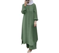 Generic Abayas for Women Muslim UK Long Sleeve Button Down Blouse Shirt Wide Leg Pants 2 Piece Sets Dubai Islamic Muslim Clothes Tracksuits Prayer Clothes for Muslim Women