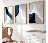 Generic Abstract Blue Wall Art Set | Set of 3 Prints | Navy Blue Wall Art | Home Decor | UNFRAMED | A3, A4 (A3)