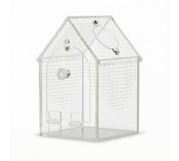 Generic Acrylic Reptile Enclosure Clear Terrarium Habitat Cage Box With House Roof Profile Locking Door Hardware Wide Ventilation Layout Feeding Opening, 5.7x5.7x9in
