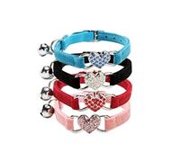 Generic Adjustable Cat Collar Includes Bell with Heart Shape and Rhinestone Decor, Fabric Material Blue Cat Neck Chain Accessory for Pet and Kitten Use at Home or Travel