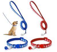 Generic Adjustable Dog Leash with Prints & Bell - Reflective Cat Collar Pet Lead for Small Medium Dogs - Soft Padded Handle 120cm Polypropylene Training Lead (bule+red)