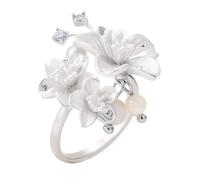 Generic Adjustable Floral Ring For Women - Sakura Cubic Zirconia & Pearl, Multi-Layer Design, Copper Inlay, 2 Cm