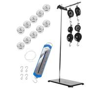 Generic Adjustable Height Physics Pulley Block Set with Metal Hook Weights 50g×10 and 5 Newton Force Gauge in Rectangular Box for Science Learning and Mechanics Experiments