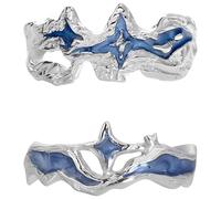 Generic Adjustable Opening Ring Star Set 2 Pcs, S925 Silver For Women Men Couple Rings, Starry Sky Design, 0.35 And 0.28 In Width, White Gold Plated Bands