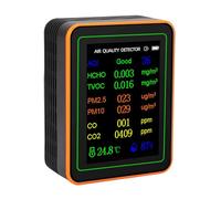 Generic Air Quality Meter Advanced Sensor Tester for Indoor Air Detection CO2 HCHO TVOC PM2.5 PM10 Temperature Humidity Portable Detector (Black Orange)