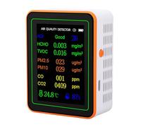 Generic Air Quality Meter Advanced Sensor Tester for Indoor Air Detection CO2 HCHO TVOC PM2.5 PM10 Temperature Humidity Portable Detector (White Orange)