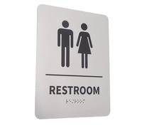 Generic All Gender Bathroom Sign Braille Restroom Access 8 X 6in Self Adhesive Stainless Steel for Offices