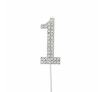 Generic Alloy Cake Topper Milestone Rhinestone Number Pick Decorative Anniversary Party Souvenir Elegant Centerpiece Suitable for Birthday Party Anniversary Event, Silver, Alloy Number 1