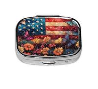 Generic American Flag Print Square Pill Box-2 Compartment Small Pill Case for Purse & Pocket Mini Metal Pill Holder Travel Pill Container