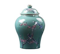 Generic Ancient Chinese Style Ceramic Ginger Jar, Food Storage Jar Vintage Style Decoration Table with Airtight Lid Floral Arrangement Tea Canister, Small