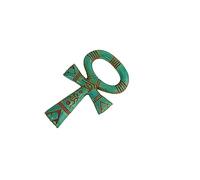 Generic Ancient Egyptian Ankh Handmade from Lime Stone made in Egypt. Key of Life, 16 cm x 10 cm, 130 grams, Light Grey/Beige with Turquoise accents