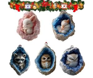 Generic Animal Ornaments for Christmas Tree, 2D Acrylic Geode Animals | 5 Pieces Christmas Decorations Filled for Window House Window Treehouse Window
