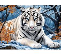 Generic Animal White Tiger DIY Latch Hook Rug Kit with Printed Canvas Floor Mat Crochet Yarn Embroidery Hook and Latch Carpet Tapestry for Home Decoration 52x38 cm - Adults Kid - False