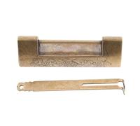 Generic Antique Chinese Style Padlock Horizontal Opening Brass Engraved Wooden Box Lock 9.5cm with 5.9cm Spacing Suitable for Drawers and Suitcases