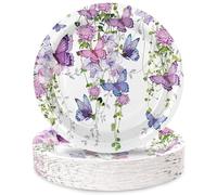 Generic AnyDesign 50Pcs Purple Floral Paper Plates 9 Inch Watercolor Flower Butterfly Disposable Plates Spring Flower Dinner Plates for Wedding Birthday Party Table Decor