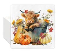 Generic AnyDesign 80Pcs Fall Paper Napkins Highland Cow Pumpkin Disposable Luncheon Napkins Autumn Flower Decorative Dinner Napkin for Thanksgiving Home Party Table Decor