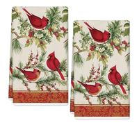Generic AnyDesign Christmas Kitchen Towels 18 x 28 Inch Vintage Cardinal Bird Berry Dish Towel Xmas Winter Absorbent Hand Drying Tea Towel for Cooking Baking, 2Pcs