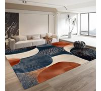 Generic Area Rug, Abstract Hand-Painted Simple Shapes, Navy Blue, 160cm x 230cm (5.3 x 7.5 ft), Machine Washable, Non-Slip, Low Pile, Acrylic, Bedroom, Living Room, Kitchen, Hallway