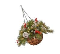 Generic Artificial Christmas Hanging Basket,Christmas Decoration,Xmas Decor Holiday Festival with Lights for Patio Outdoors Courtyard