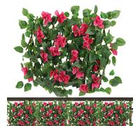 Generic Artificial Ivy Fence Screening | Expandable Garden Fence Screening with Artificial Ivy and Pink Flower Privacy Hedge