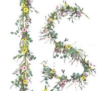 Generic Artificial Wildflower Garland, Dried Flowers Garland, Daisy and Lavender Faux Floral Vine, 180cm/70.20" Straight, Light Pink, Bright Yellow, Purple, for Mantle Baby Shower Wedding Decor