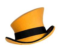 Generic Asymmetric Top Hat Wool Felt Unisex Hat Steam Punk Top Hat Fashion Ribbon Decorative Hat Men's Hat (Yellow, One Size)
