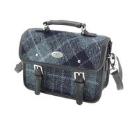 Generic Authentic Harris Tweed Mini Satchel Bag in Grey & Black Tartan - Hand Woven in Scotland - Genuine Harris Tweed - 15cm x 20cm x 7.5cm