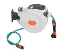 Generic Automatic Retractable Hose Reel Slow Return Lock 180° 10m for Wall Mount, Free Standing with Sprayer Nozzle for Various Watering Needs