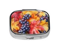 Generic Autumn Maple Leaves Print Square Pill Box-2 Compartment Small Pill Case for Purse & Pocket Mini Metal Pill Holder Travel Pill Container