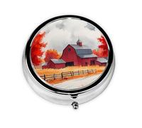 Generic Autumn Print Round Pill Box-3 Compartment Small Pill Case for Purse & Pocket Mini Metal Pill Holder Travel Pill Container