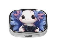 Generic Axolotl Play Games Print Square Pill Box-2 Compartment Small Pill Case for Purse & Pocket Mini Metal Pill Holder Travel Pill Container