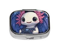 Generic Axolotl Play Games Print Square Pill Box-2 Compartment Small Pill Case for Purse & Pocket Mini Metal Pill Holder Travel Pill Container