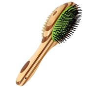 Generic Bamboo & Silicone Pet Brush, Dual-Sided For Grooming, Massage And Detangling, Comfortable Grip Handle