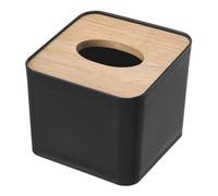 Generic Bamboo Wood Desktop Tissue Box Holder, Black Mini Facial Paper Napkin Dispenser for Office and Home, Household Tissue Storage Organizer
