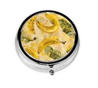 Generic Bananas Print Round Pill Box-3 Compartment Small Pill Case for Purse & Pocket Mini Metal Pill Holder Travel Pill Container