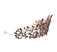 Generic Baroque Style Bridal Hairband with Red Alloy Leaves and Black Rhinestones, Delicate and Unique Headwear Decoration for Wedding and Birthday Photo Props