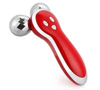 Generic Battery-Powered Massage Roller, Face Body Neck Vibration Massager, Double Chin Removal, Muscle Relaxation (Red)